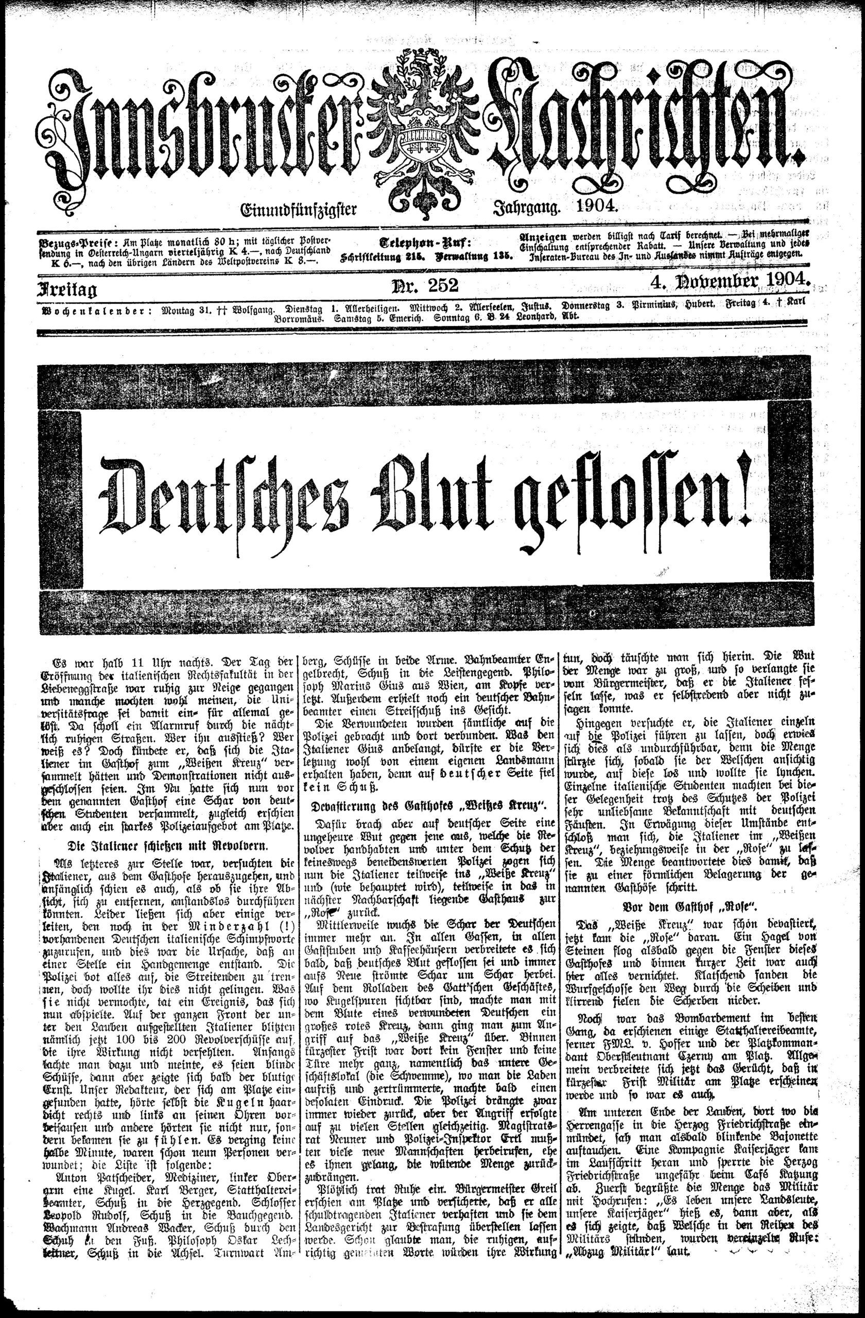 Innsbrucker Nachrichten 4. November 1904